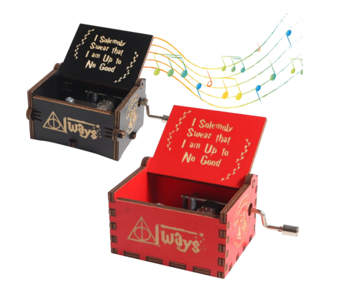 Set de 2 Cutii Muzicale din Lemn cu Manivela, Design Sculptat Vintage, Cadouri Retro pentru Craciun si Valentine s Day, negru+rosu