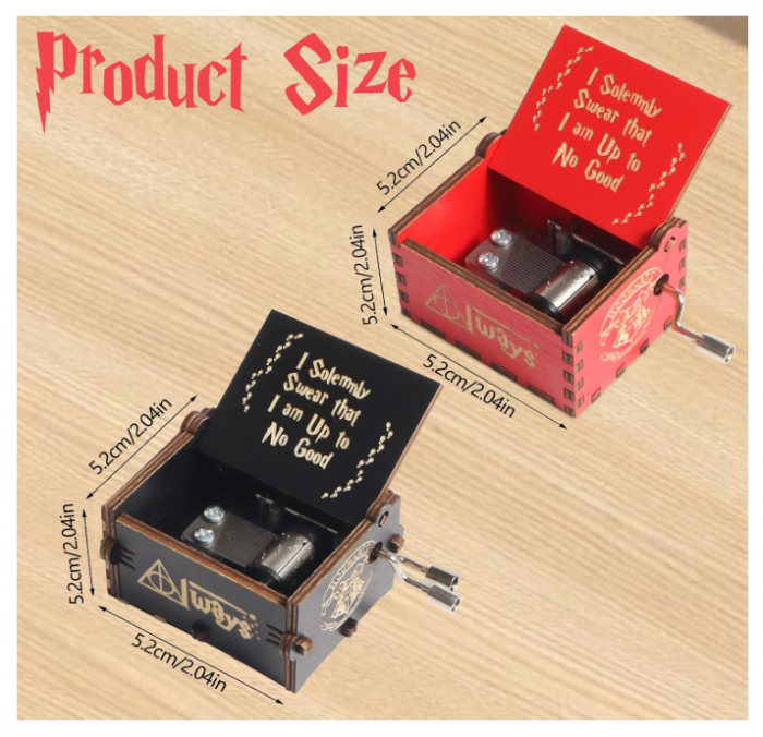 Set de 2 Cutii Muzicale din Lemn cu Manivelă, Design Sculptat Vintage, Cadouri Retro pentru Crăciun și Valentine's Day, negru+rosu [2]