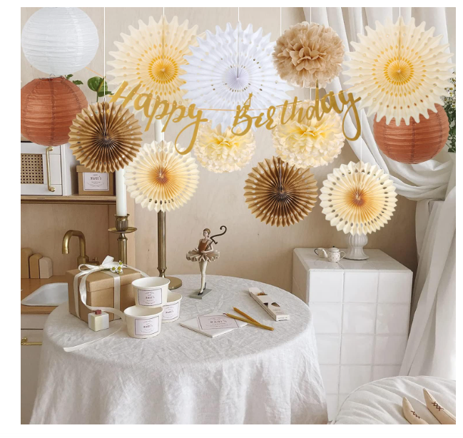 Decoratiuni pentru ziua de nastere pompoane din hârtie + banderolă “Happy Birthday” [7]