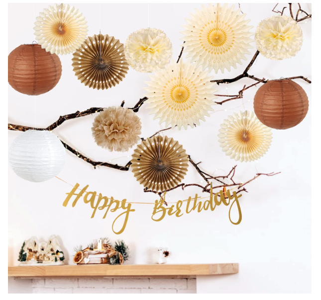 Decoratiuni pentru ziua de nastere pompoane din hârtie + banderolă “Happy Birthday” [6]