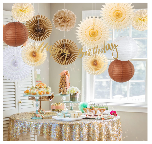 Decoratiuni pentru ziua de nastere pompoane din hârtie + banderolă “Happy Birthday” [5]