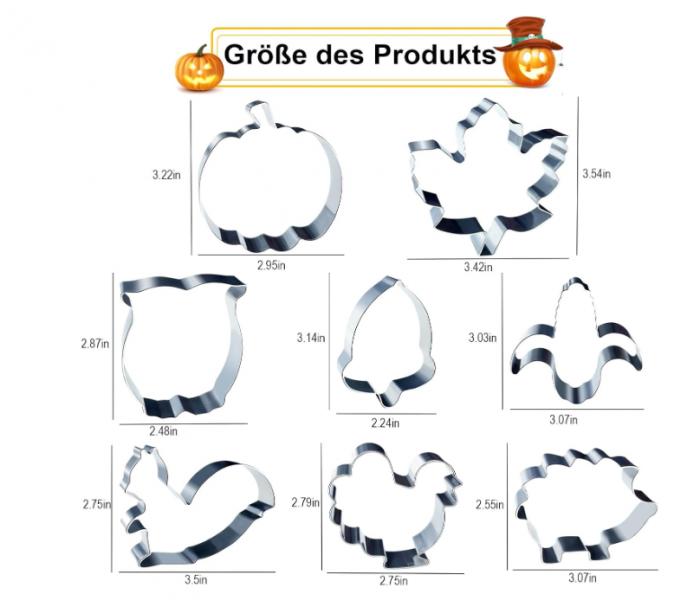 Set 8 decupătoare toamnă/Thanksgiving – inox alimentar, modele veveriță, nucă, frunze, dovleac [3]
