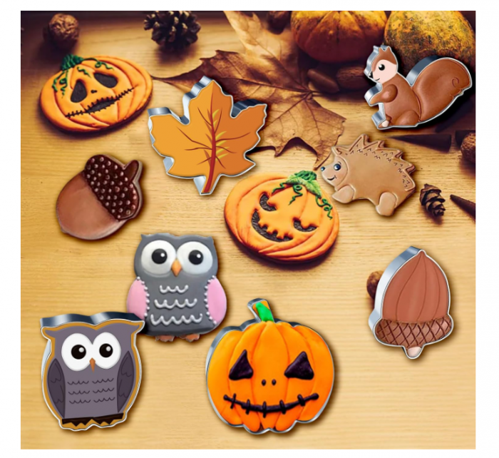 Set 8 decupătoare toamnă/Thanksgiving – inox alimentar, modele veveriță, nucă, frunze, dovleac [7]