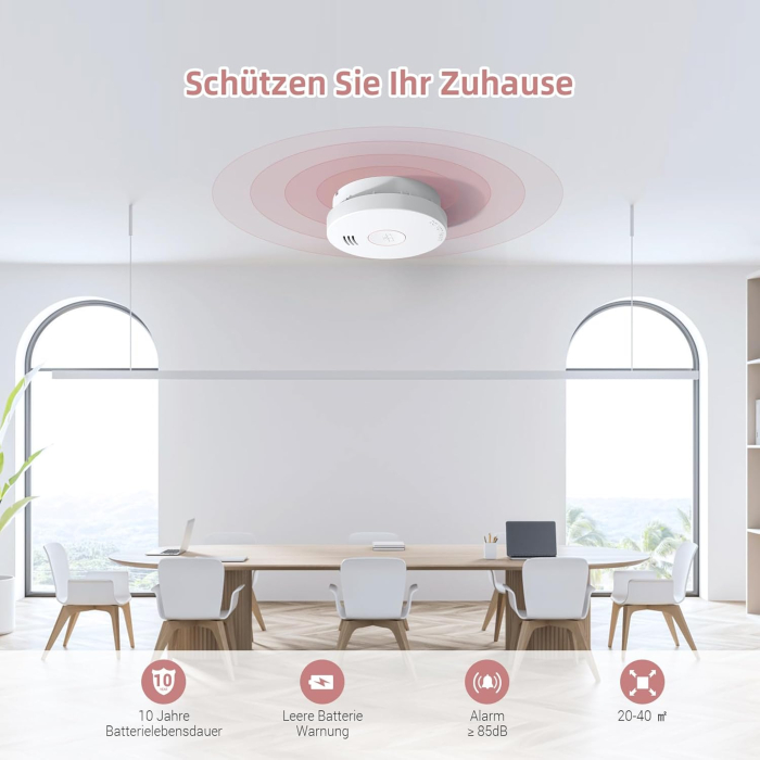 Detector de Fum cu Senzor Fotoelectric și Baterie Litiu 10 Ani – Certificat EN 14604, Alarmă 85 dB, Test/Stingere, Securitate Locuință [4]