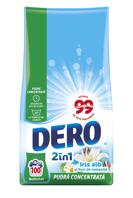 Detergent pudra DERO 7.5 kg, automat, Iris alb, 100 spalari [2]