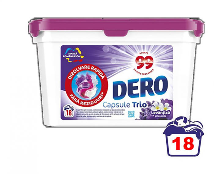 Detergent de rufe capsule Dero 2in1 Levantica si Iasomie, 18 spalari