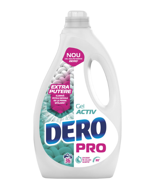 Detergent de rufe lichid Dero PRO Activ Gel, 36 spalari, 1.8L