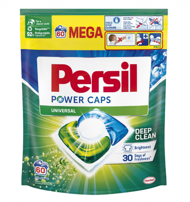 Detergent de rufe capsule Persil Power Caps Universal, 60 spalari