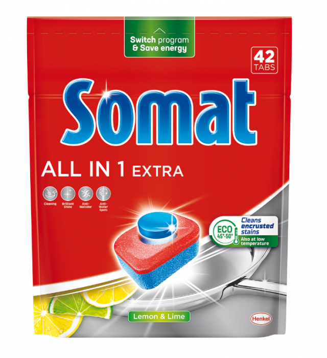 Detergent pentru masina de spalat vase Somat All in one Extra, 42 spalari