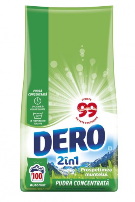 Detergent pudra DERO 7.5 kg, automat, Prospetimea muntelui, 100 spalari