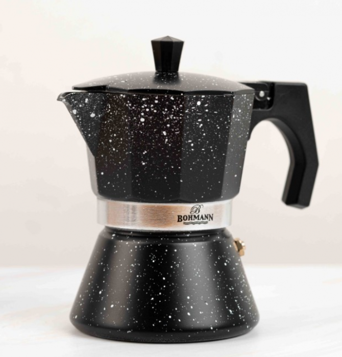 Espressor din aluminiu pentru aragaz Bohmann, 3 Cesti, Aluminiu, maner bachelita, inductie, Negru [2]