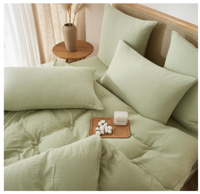 Set husă pilotă muselină bumbac 240 × 220 cm + 2 fețe pernă 65 × 65 cm – culoare verde, moale, respirabil, cu fermoar [6]