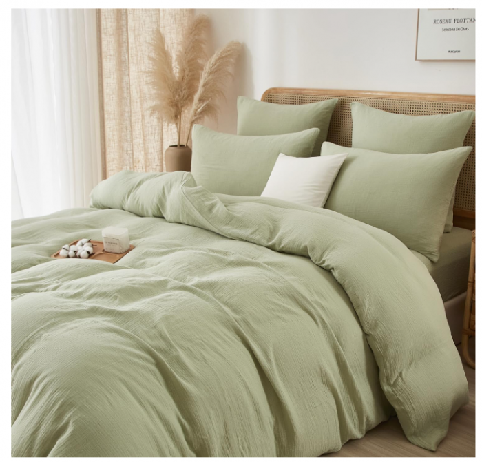 Set husa pilota muselina bumbac 240,  A ,  220,  cm + 2 fete perna 65,  A ,  65,  cm ,   culoare verde, moale, respirabil, cu fermoar