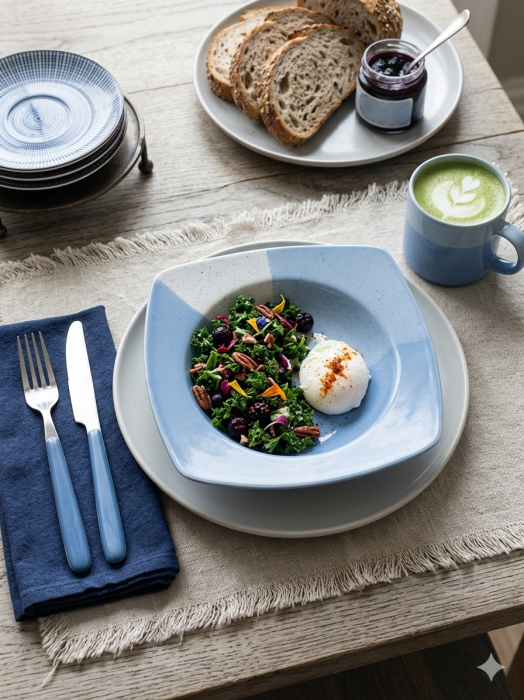 Farfurie adanca ,21 cm, albastru/alb [2]