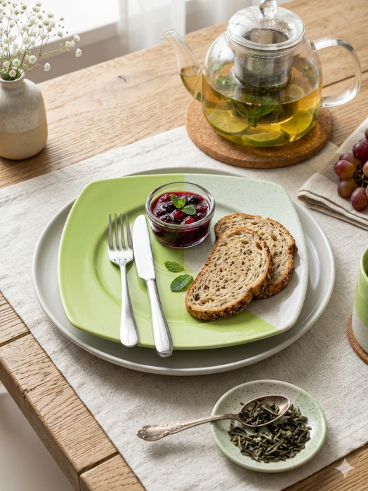 Farfurie intinsa din ceramica, 25 cm verde/alb, pentru servire masa [2]