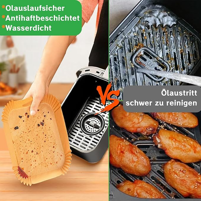 Hartie de copt pentru friteuza cu aer, set 160 bucati, 20.5 x 14 cm, dreptunghiulara, compatibila Ninja Dual si alte friteuze dual zone [6]