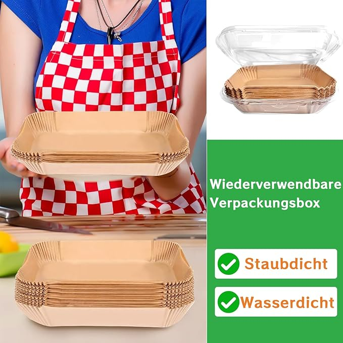 Hartie de copt pentru friteuza cu aer, set 160 bucati, 20.5 x 14 cm, dreptunghiulara, compatibila Ninja Dual si alte friteuze dual zone [5]
