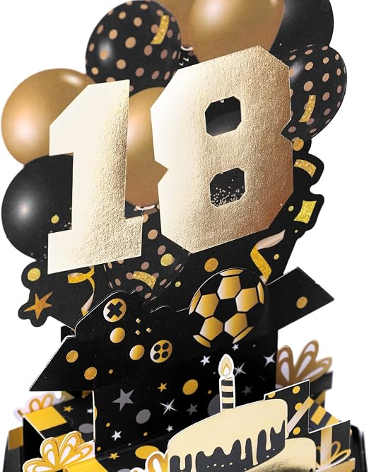 Felicitare 3D pentru 18 Ani, Felicitare Aniversară pentru Majorat cu Plic Negru, Cadou pentru Băiat, Iubit sau Prieten [2]