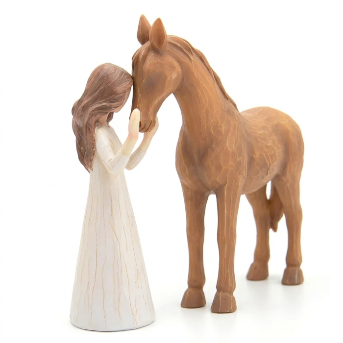 Figurina decorativa Inger Pazitor cu Cai, pictata manual, statueta ornamentala pentru casa, cadou pentru femei si fete, decoratiune Craciun, aniversare [3]