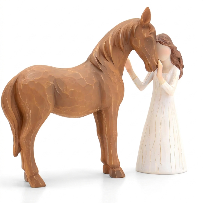Figurina decorativa Inger Pazitor cu Cai, pictata manual, statueta ornamentala pentru casa, cadou pentru femei si fete, decoratiune Craciun, aniversare [5]