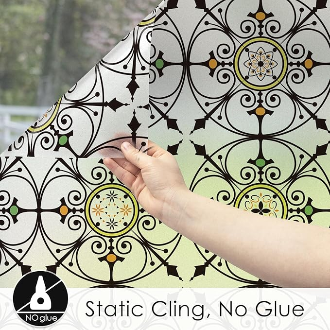 Folie geam opaca, film decorativ tip sticla mata cu model Iron Art, autocolant reutilizabil, 44,5 x 200 cm, pentru living, dormitor si bucatarie [6]