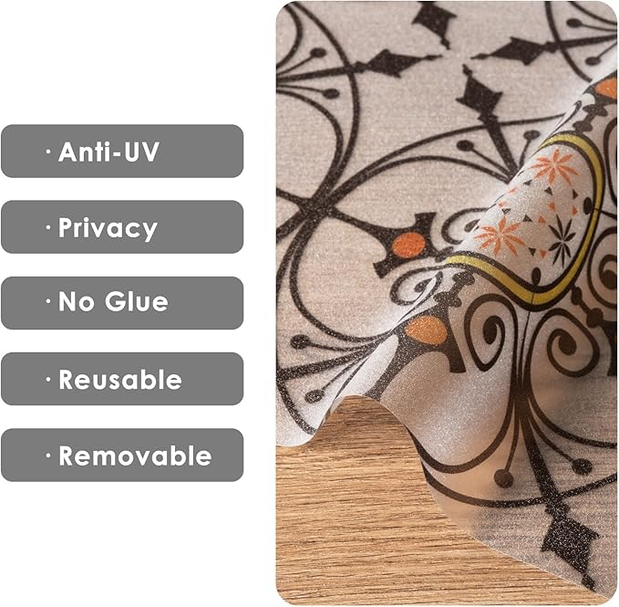 Folie geam opaca, film decorativ tip sticla mata cu model Iron Art, autocolant reutilizabil, 44,5 x 200 cm, pentru living, dormitor si bucatarie [5]
