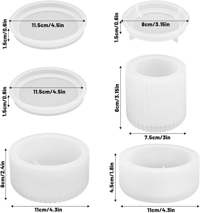 Set 3 Matrițe din Silicon pentru Rășină – Cutii de Depozitare cu Capac, Suporturi pentru Lumânări, Ghivece, Borcane Decorative [3]