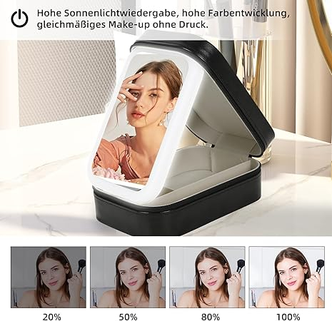 Ggeanta cosmetice cu oglinda iluminata, organizator portabil machiaj cu lumina LED 3 culori si divizoare, negru [6]