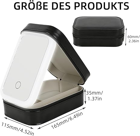 Ggeanta cosmetice cu oglinda iluminata, organizator portabil machiaj cu lumina LED 3 culori si divizoare, negru [2]