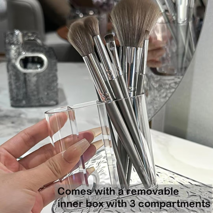 Organizator de Machiaj si Cosmetice pentru Baie, Cutie Depozitare Transparenta Gri din Plastic, cu Cos Frontal si Cutie Interioara Detasabila, pentru Raft sau Dulap [5]