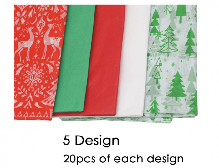 Hârtie de împachetat Crăciun BAISDY – 100 coli, 35 × 50 cm, 5 modele festive [2]