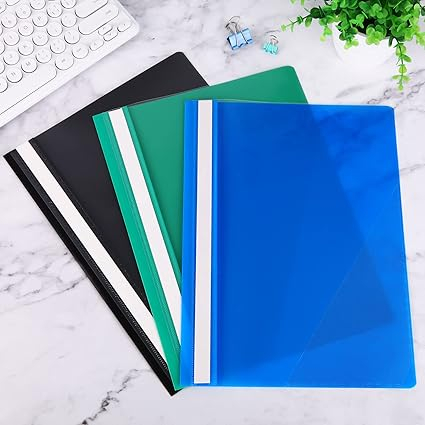Set 24 dosare proiect A4 Hotyin, din plastic, coperta transparenta, buzunar triunghiular, 2 prinderi metalice, 3 culori [2]