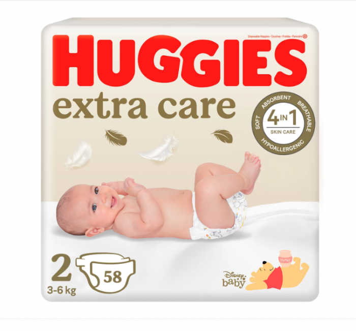 Scutece Huggies Extra Care 2, Jumbo, 3-6 kg, 58 buc