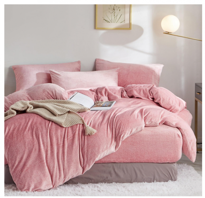 Set husa pilota pentru iarna plush/microfibră 155x200 cm – extra moale, călduroasă, cu fețe de pernă 80×80 cm , roz [8]
