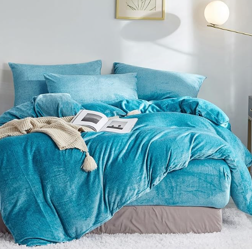 Set husa  pilota pentru iarna plush/microfibră 220×240 cm – extra moale, călduroasă, cu fețe de pernă 80×80 cm -, albastru masin [1]