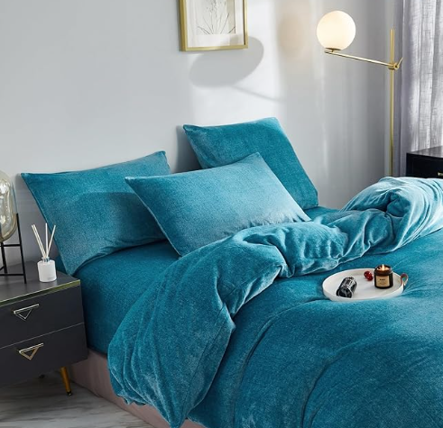 Set husa  pilota pentru iarna plush/microfibră 220×240 cm – extra moale, călduroasă, cu fețe de pernă 80×80 cm -, albastru masin [4]
