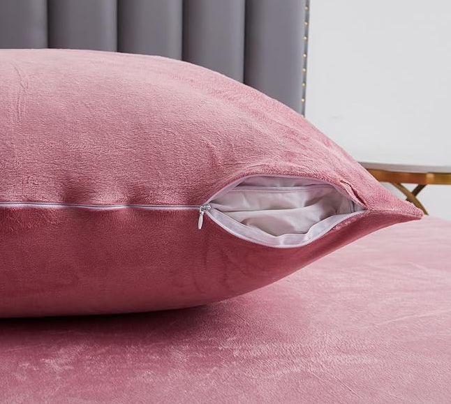 Set husa pilota pentru iarna plush/microfibră 200x200 cm – extra moale, călduroasă, cu fețe de pernă 80×80 cm , roz [6]