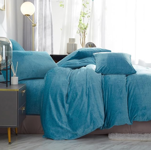 Set husa  pilota pentru iarna plush/microfibră 220×240 cm – extra moale, călduroasă, cu fețe de pernă 80×80 cm -, albastru masin [2]