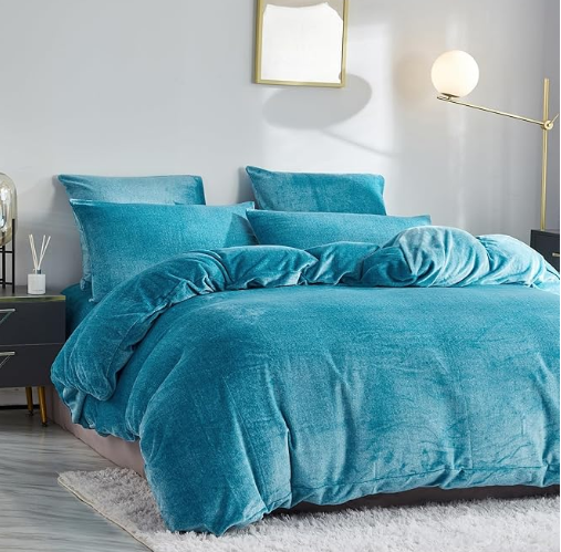 Set husa  pilota pentru iarna plush/microfibră 220×240 cm – extra moale, călduroasă, cu fețe de pernă 80×80 cm -, albastru masin [3]