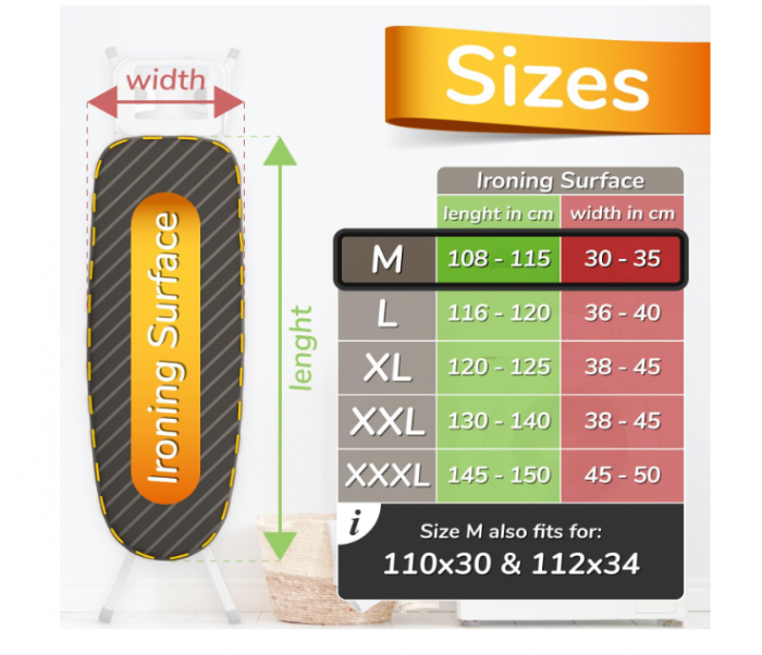 Husa pentru masa de calcat turbo super moale 5 straturi 110x30, gri, captuseala din bumbac KOTEX, 5 dimensiuni, intinzator EasyFit, zona XXL 108-115 x 30-35 cm [6]