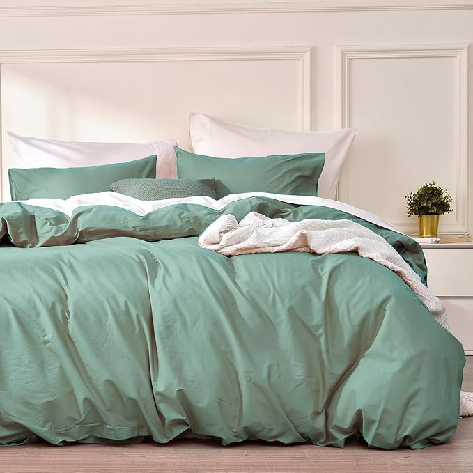 Set lenjerie de pat bumbac Renforce 200x200 cm, verde salvie, cu 2 fete de perna 80x80 cm, inchidere cu fermoar [3]