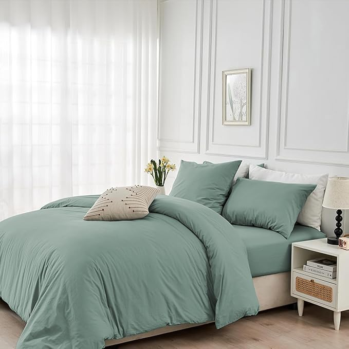Set lenjerie de pat bumbac Renforce 200x200 cm, verde salvie, cu 2 fete de perna 80x80 cm, inchidere cu fermoar [2]
