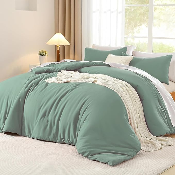 Set lenjerie de pat bumbac Renforce 200x200 cm, verde salvie, cu 2 fete de perna 80x80 cm, inchidere cu fermoar [1]