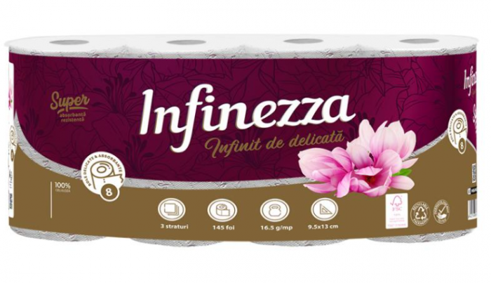 Hartie igienica Infinezza, Magnolie, 3 straturi, 8 role, 90041327