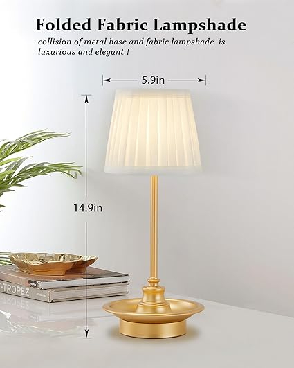 Lampa de masa LED fara fir GyroVu, reincarcabila, touch dimabila, abajur textil, pentru dormitor, birou, restaurant [6]