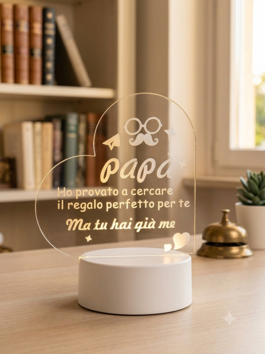 Lampa LED Personalizata pentru Tata, Cadou Perfect pentru Tati, Mesaj in Italiana "Papa, ho provato a cercare il regalo perfetto per te, ma tu hai gia me", Decor Luminos [2]