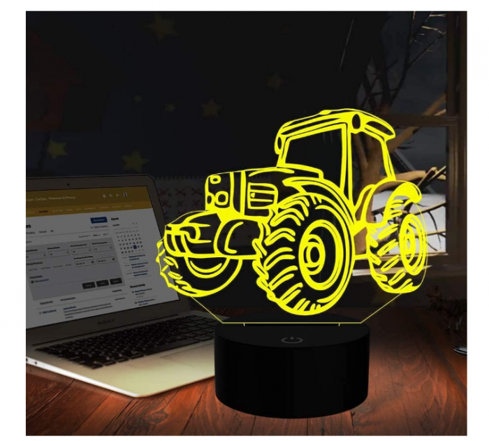 Lampă LED 3D „Iluzie Optică” Tractor, schimbare 7–16 culori, comandă tactilă + telecomandă, USB/baterii – decor Crăciun & cadou copii [3]