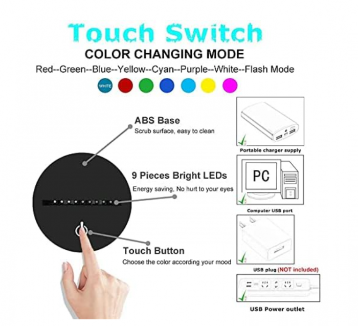 Lampă LED 3D „Iluzie Optică” Tractor, schimbare 7–16 culori, comandă tactilă + telecomandă, USB/baterii – decor Crăciun & cadou copii [6]
