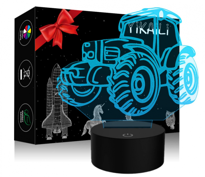 Lampa LED 3D , zIluzie Optica,   Tractor, schimbare 7,  16 culori, comanda tactila + telecomanda, USB baterii ,   decor Craciun  cadou copii