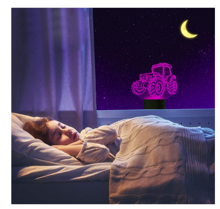 Lampă LED 3D „Iluzie Optică” Tractor, schimbare 7–16 culori, comandă tactilă + telecomandă, USB/baterii – decor Crăciun & cadou copii [4]
